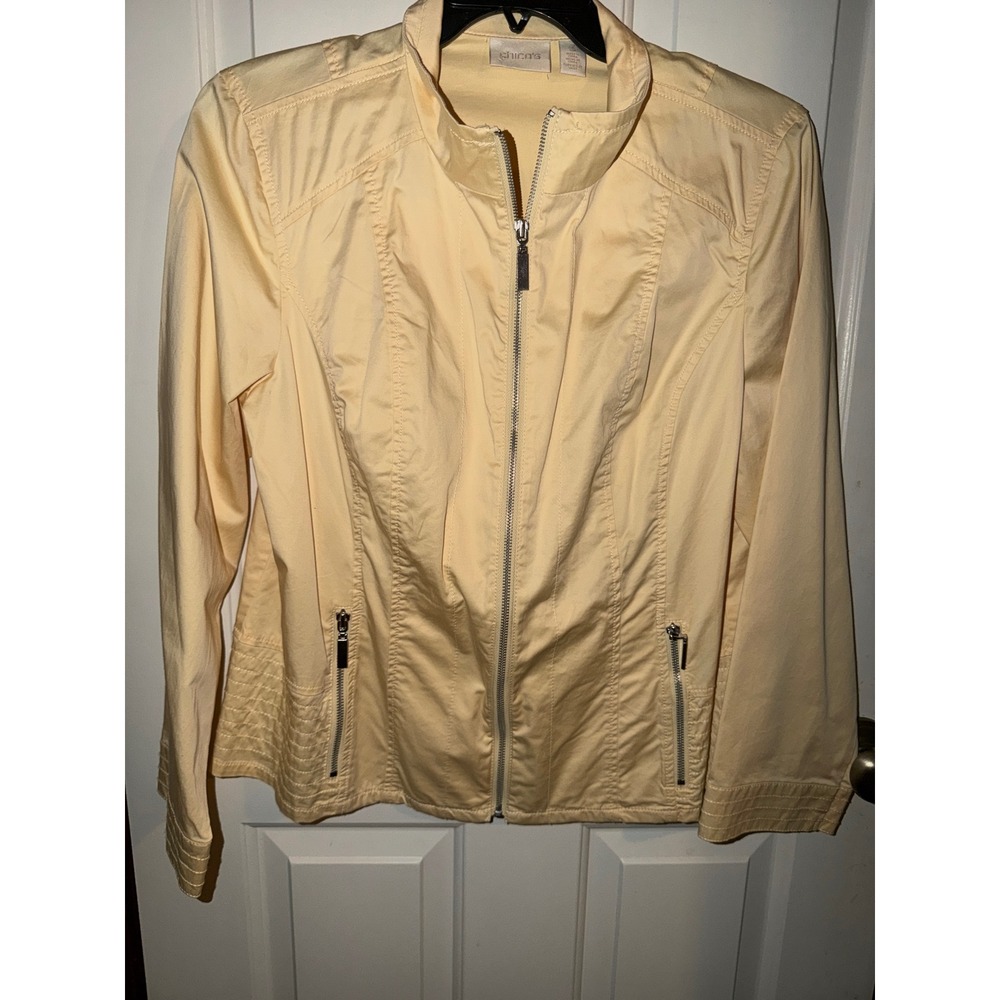Chicos Pale Yellow Full Zip Mock Neck Lightweight Jacket Size 3 Large XL